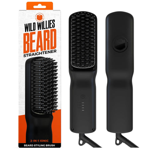Wild Willies Beard Straightener for Men - Heated Brush & Hot Comb, 3 Temperature Settings, Ionic Technology, 400F
