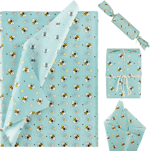 Whaline 100 Sheet Mint Green Bee Tissue Paper, Honeybee Pattern Gift Wrapping Paper for Birthday Baby Shower Party