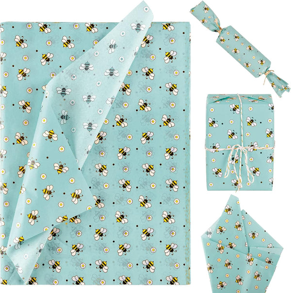 Whaline 100 Sheet Mint Green Bee Tissue Paper, Honeybee Pattern Gift Wrapping Paper for Birthday Baby Shower Party