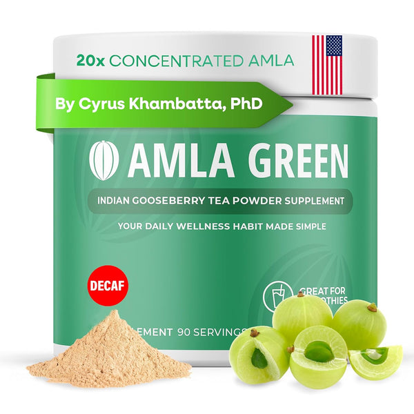 Amla Powder & Decaf Green Tea Superfood Supplement, 20x Ultra Concentrated, Organic, Vegan, 90 Servings