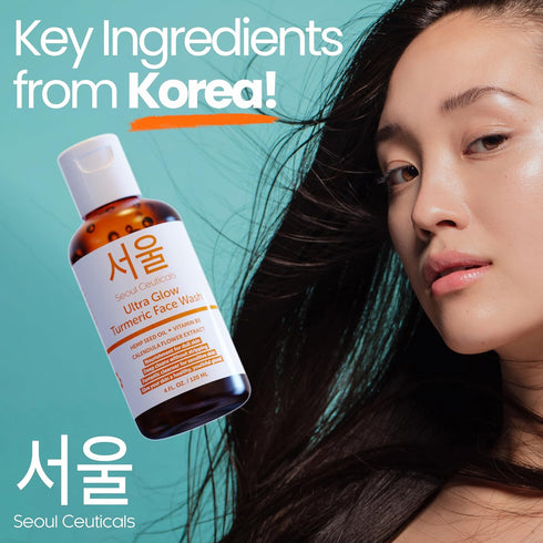 SeoulCeuticals Korean Turmeric Face Wash Cleanser – Vegan Facial Cleanser for Dry Sensitive Skin, 4oz