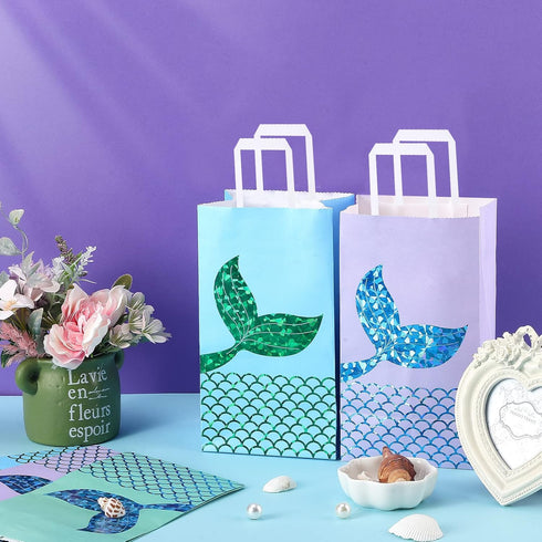 Zonon Mermaid Treats Goodie Candy Bags Set, Princess Theme Party Gift Paper Bags for Birthday Pool Party Favors (18 Pcs)