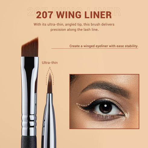 Jessup 3pcs Angled Eyeliner Brush Set, Pro Precision Fine Winged Ultra Thin Slanted Gel Liquid Makeup Brushes, Black