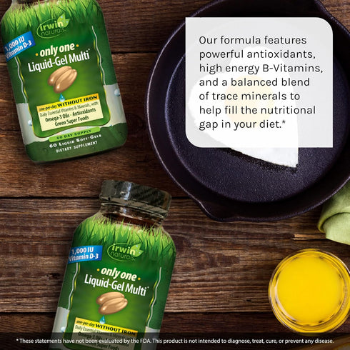 Irwin Naturals Only One Liquid-Gel Multi Without Iron, 60 Liquid Soft-Gels, Pack of 2 - 120 Total Servings