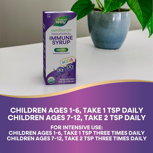 Nature's Way Sambucus Elderberry Immune Syrup for Ages 1+, USDA Certified Organic, Black Elderberry Extract, 4 Fl Oz