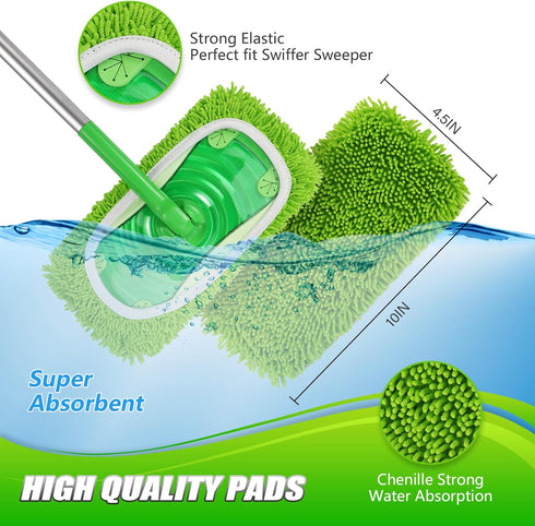 Set of 4 Reusable Microfiber Mop Pads, Compatible with Swiffer Sweeper, Washable Wet Mopping Cloth Refills