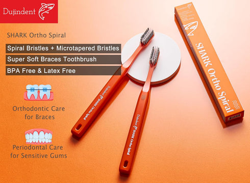 Orthodontic Toothbrush for Braces - V Trim Cutting USA Bristles, Standard Size, 1 Pack (Shark Ortho Spiral)