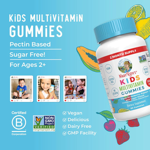 MaryRuth Organics Kids Vitamins, Sugar Free, 2 Month Supply, Vegan Multivitamin Gummies for Ages 2+, 60 Count