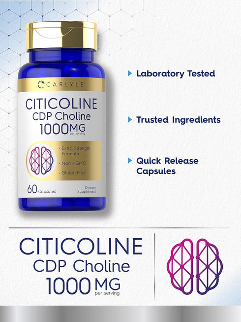 Carlyle Citicoline CDP Choline 1000mg, 60 Capsules, Non-GMO, Gluten Free