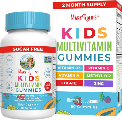 MaryRuth Organics Kids Vitamins, Sugar Free, 2 Month Supply, Vegan Multivitamin Gummies for Ages 2+, 60 Count