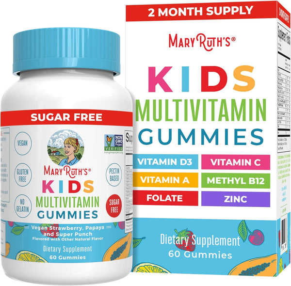 MaryRuth Organics Kids Vitamins, Sugar Free, 2 Month Supply, Vegan Multivitamin Gummies for Ages 2+, 60 Count