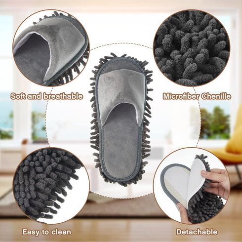 4 Pairs Detachable Microfiber Mop Slippers for Women Men, Washable Dusting Shoes for Home Office Kitchen Floor