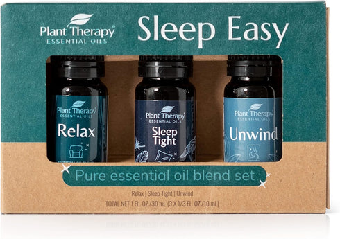 Set 10 mL (1/3 oz) Plant Therapy Sleep Easy Essential Oil Blend Each of Relax, Sleep Tight & Unwind, Pure, Undiluted