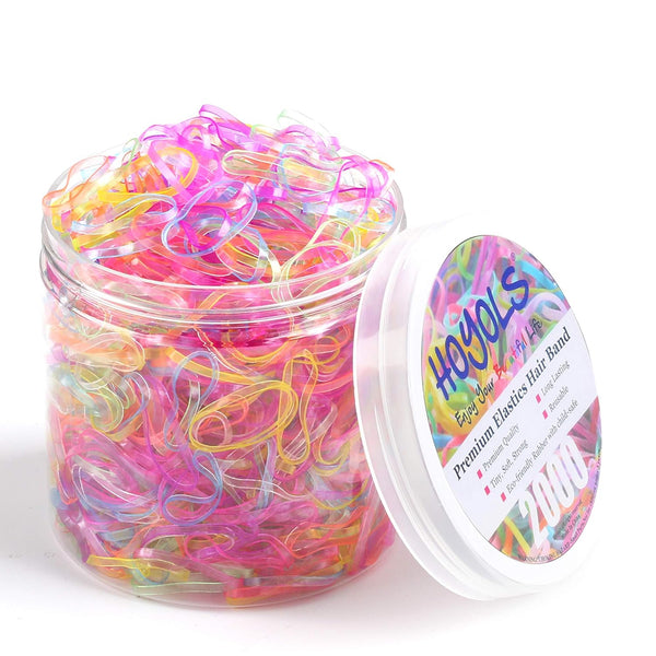 Hoyols 2000 Small Rubber Bands, Hair Ties Ponytail Elastic Multi Color Value Pack for Kids Girls Hair