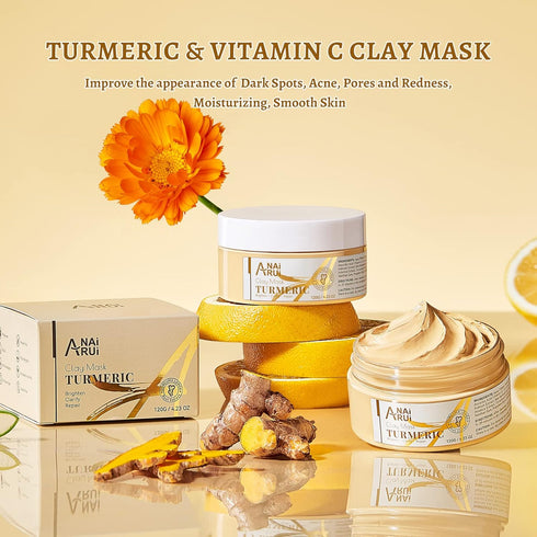 ANAI RUI Vitamin C Face Mask with Turmeric and Kaolin Clay for Dark Spots, Skincare Facial Mask, 4.23 OZ