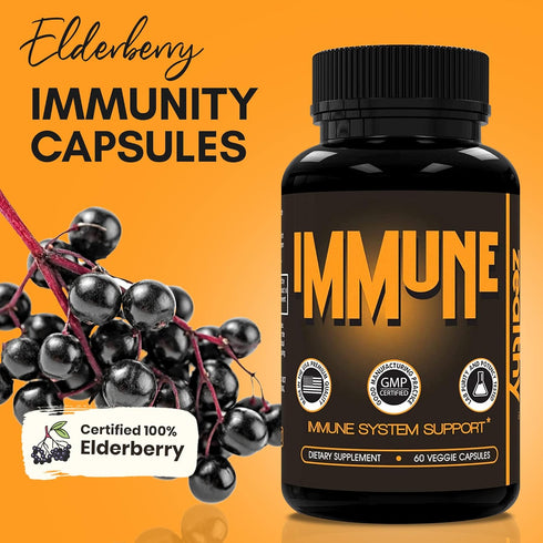Immune Support Supplement, Elderberry Capsules with Vitamin D3, Vitamin C and Zinc for Immune Support, Immune Boosters for Adults