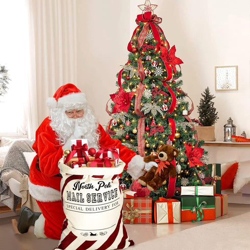 LessMo Christmas Santa Sack, Large Canvas Gift Bag with Drawstring, Reusable Personalized for Xmas Storage