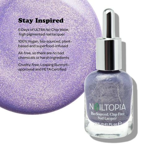 Nailtopia Plant-Based Chip Free Nail Lacquer, Non Toxic Long-Lasting Polish - Stay Inspired (Medium Purple With Gold