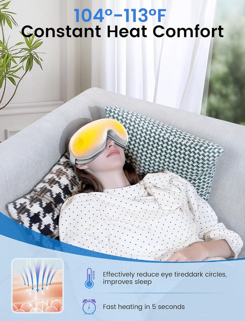 YunRayo Eye Massager with Bluetooth Music, Heat Therapy, Air Pressure & Vibration Rechargeable for Eye Fatigue, Dry