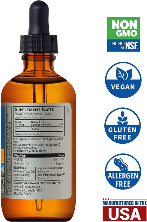 Sovereign Silver Kids Immune Support, Colloidal Silver Bio-Active Silver Hydrosol, 10 ppm Liquid Dropper, 4 Fl Oz
