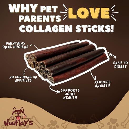 Woofley's 12 Inch (8 Count) Beef Collagen Sticks for Dogs Bully Stick Rawhide Alternative Dog Chews No Hide Bones