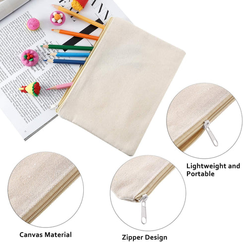 16 Pack Multi-Purpose Cosmetics Bag with Zipper, Canvas Makeup Pouches, Travel Toiletry Bag, DIY Craft Bag (M, Beige)