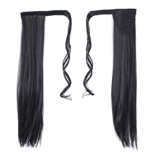SWACC Women Clip in Hair Extensions – Long Straight/Curly Wavy Ponytail Synthetic Hair Piece (1B#-Off Black)