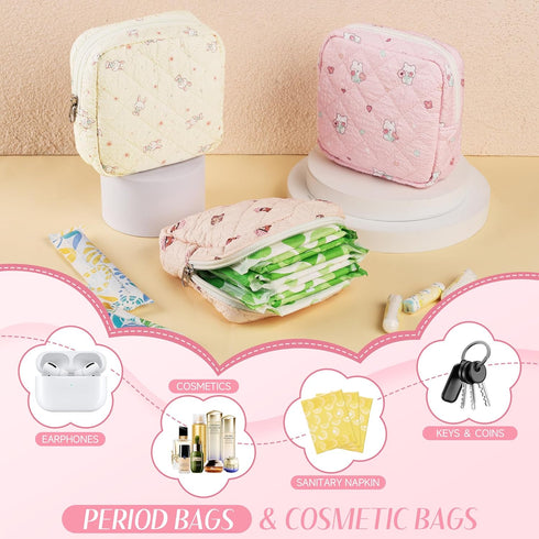 Likesing Quilted Period Bag, Period Pouches for Teen Girls Womens, Portable Floral Print Sanitary Napkin Storage Bag