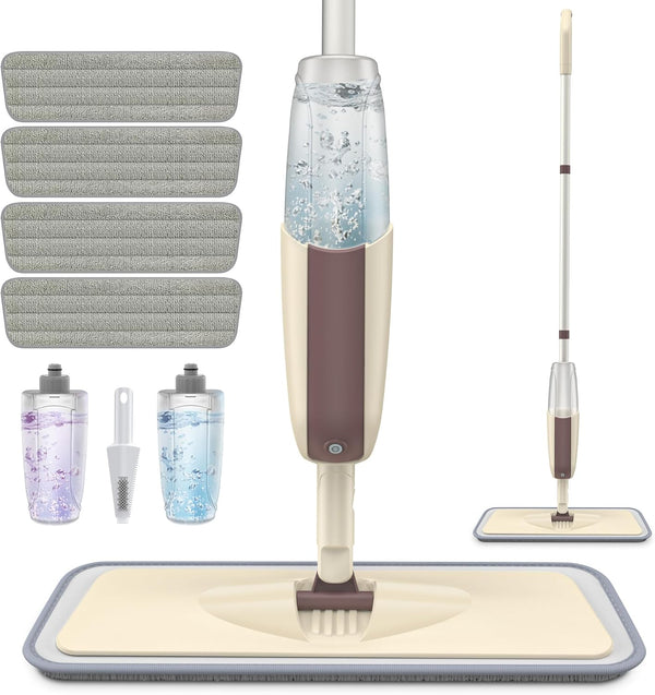 Spray Mop for Floor Cleaning | HOMTOYOU Floor Mop with 2 Refillable Bottles and 4 Washable Microfiber Pads