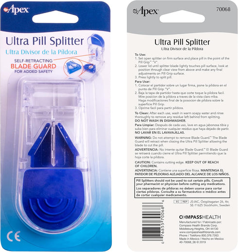 Apex Ultra Pill Cutter, Professional Medical Pill Splitter, Blue/Green and Clear, 1 Count, Compact & Travel-Friendly