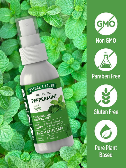 Nature's Truth Peppermint Essential Oil Spray, 2.4 Fluid Ounces, Plant Based & Non-GMO