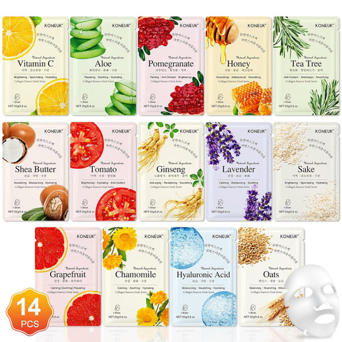 14 Pack Sheet Face Masks Skincare for All Skin Types, Hydrating Masks for Sensitive Skin, Bulk Facial Mask Set