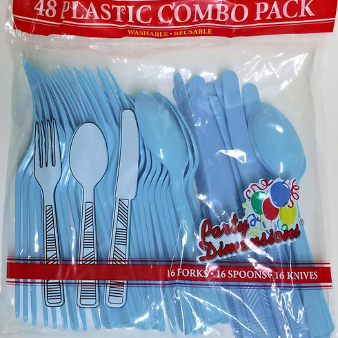 Party Dimensions, Light Blue 48 Count Cutlery Combo, 16 Servings by Party Dimensions