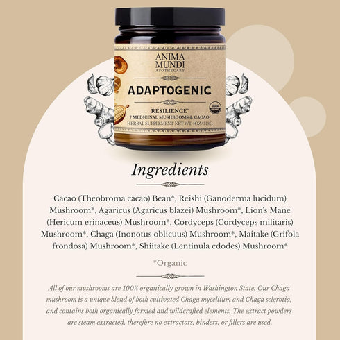 Anima Mundi Apothecary Adaptogenic 7 Mushroom Drops, Organic Extracts, Liquid Immune Support Tincture, 2oz