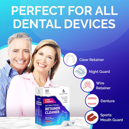 Retainer Cleaner & Denture Cleanser - 180 Effervescent Tablets, 6 Month Supply for Dental/Oral Appliances
