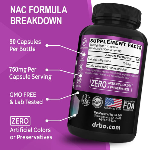 NAC Supplement N-Acetyl Cysteine Pills | 90 Capsules | 750mg | Daily Liver Support Formula for Lung & Kidney Health