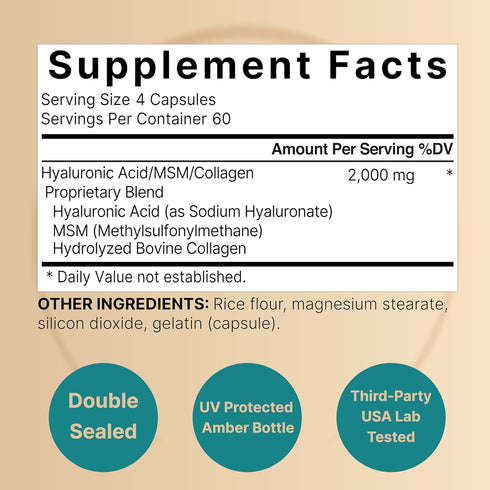 NatureBell Hyaluronic Acid Supplements 2,000 mg | 240 Capsules with MSM & Hydrolyzed Bovine Collagen