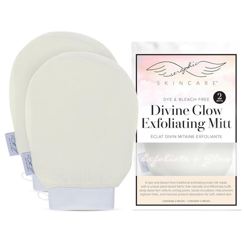 Seraphic Skincare Divine Glow Exfoliating Mitt - 2pcs Vegan Viscose Korean Exfoliating Glove for Body Exfoliation
