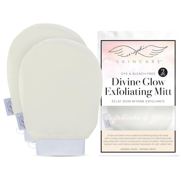 Seraphic Skincare Divine Glow Exfoliating Mitt - 2pcs Vegan Viscose Korean Exfoliating Glove for Body Exfoliation