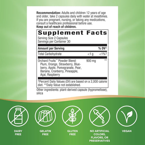 Nature's Way Orchard Fruits, Fruit Powder Blend - 60 Capsules, Contains 12 Different Fruits, 900mg Per 2-Capsule Serving