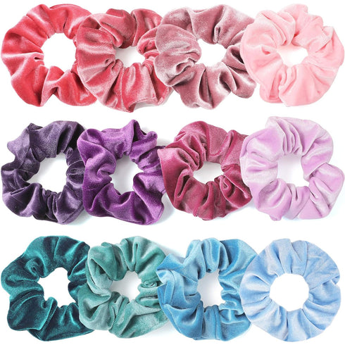 IVARYSS 12 Pcs Velvet Scrunchies for Girls, Soft Ponytail Holders, Cute Colors Elastic Hair Bands for Teens
