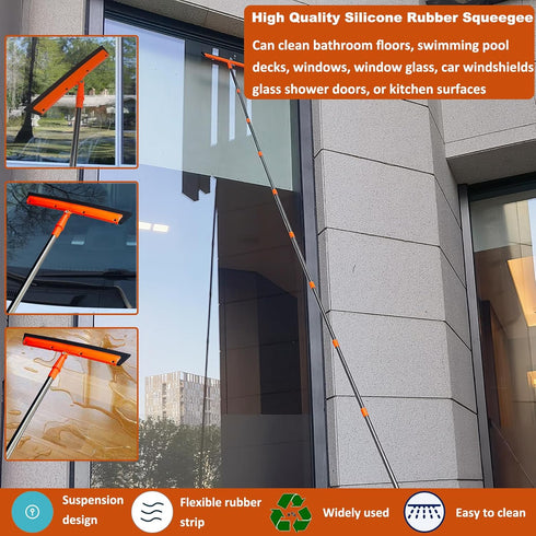 20+ Feet High Reach Duster Kit with 3-14 ft Extension Pole, Window Cleaning Kit with Squeegee, Cobweb Duster, and