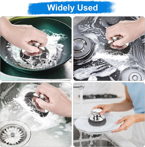 GXLWJXWLV 7PCS Set 1PCS Steel Wool Scrubber Pads, Stainless Steel Scrubber with Handle, Metal Scrubbers for Cleaning