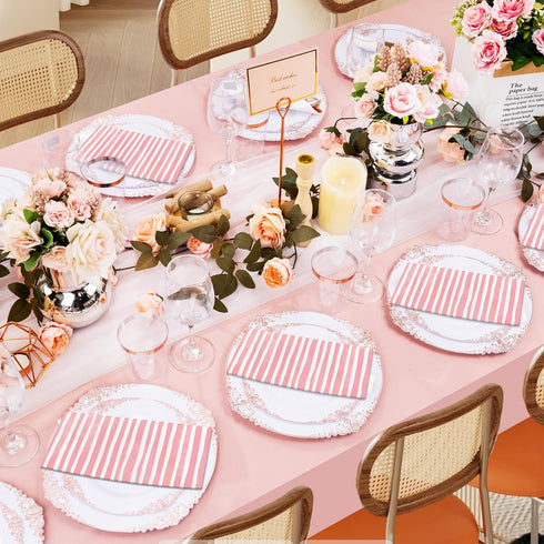 KTHONIOMANTE 200PCS 2 Pack, 4.5x8 Inch Pink and White Stripe Guest Napkins, Ply Disposable Paper Striped Dinner Hand