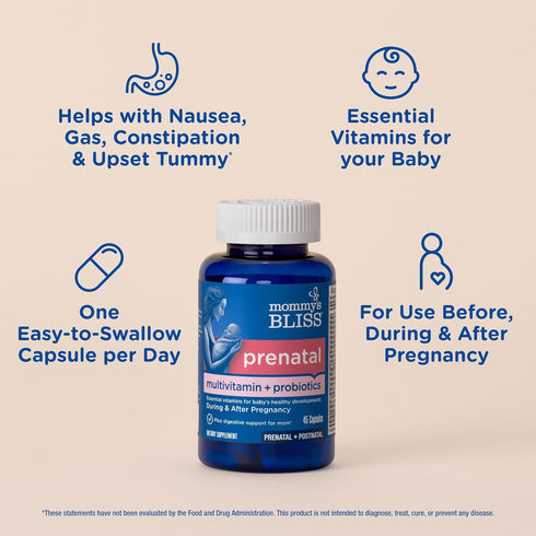 Mommy's B6 B12, (45 Bliss Prenatal Multivitamin + Probiotic for Women w/ Folic Acid, Supports Baby Development & Mom's