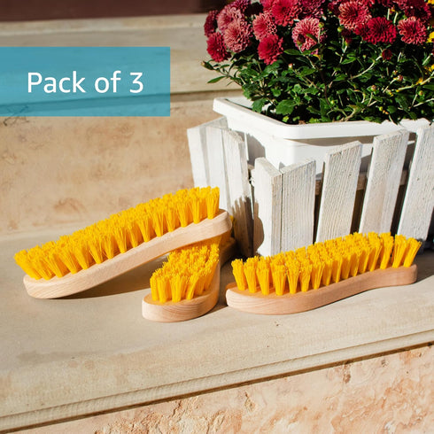 Pack of 3 - Hard Bristle Scrub Brush - Stiff Bristle Brush for Cleaning, Heavy Duty Scrub Brush, Utility Hand Brush Set for Indoor and Outdoor, Nylon Scrubbing Brush