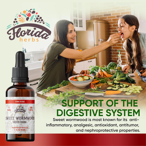 Sweet Wormwood Organic Tincture, 2 Fl Oz Natural Intestinal Cleanse and Digestive Supplement