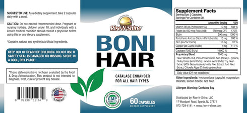 Rise-N-Shine BoniHair Catalase Supplement for Vibrant, Youthful Hair Support - 10,000 IU Catalase with Saw Palmetto,