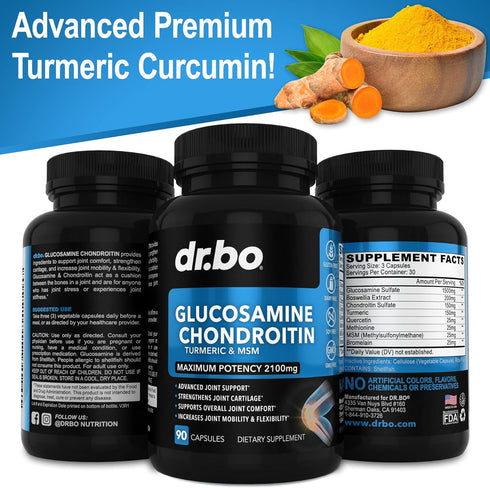 Glucosamine Chondroitin MSM Turmeric Joint Health Supplement 2100mg, Advanced Capsules for Joint Support