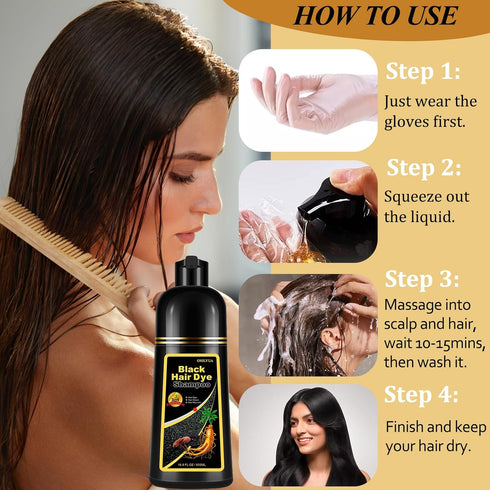 Instant Black Hair Dye Shampoo for Gray Hair, 3 in 1 Natural Black Color, 16.9 Fl Oz, 100% Gray Coverage